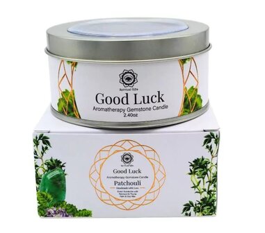 Edelsteen geurkaars good luck patchouli aventurijn