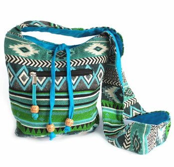 india schoudertas vrolijk blauw groen